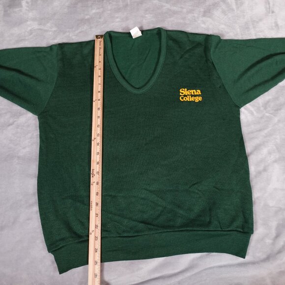 Vintage Siena College V Neck Sweater Mens L Slim Short Fit H Wolf & Sons USA 70s - Picture 9 of 10